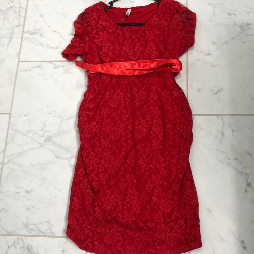 NWOT Red Lace Maternity Dress size M
